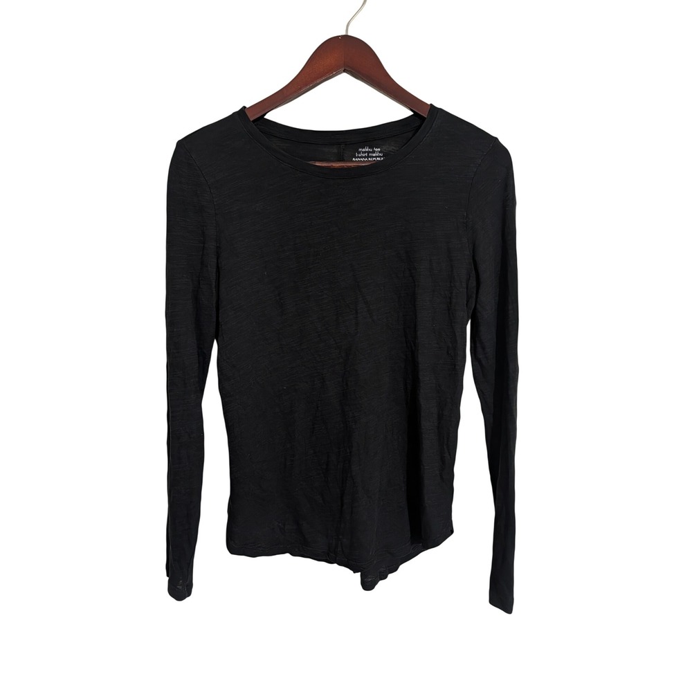 Banana Republic Malibu Tee Womens Small Black Long Sleeve Cotton Slub Shirt